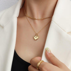 Heart Shape Double-Layered Stainless Steel Necklace - Trendsi