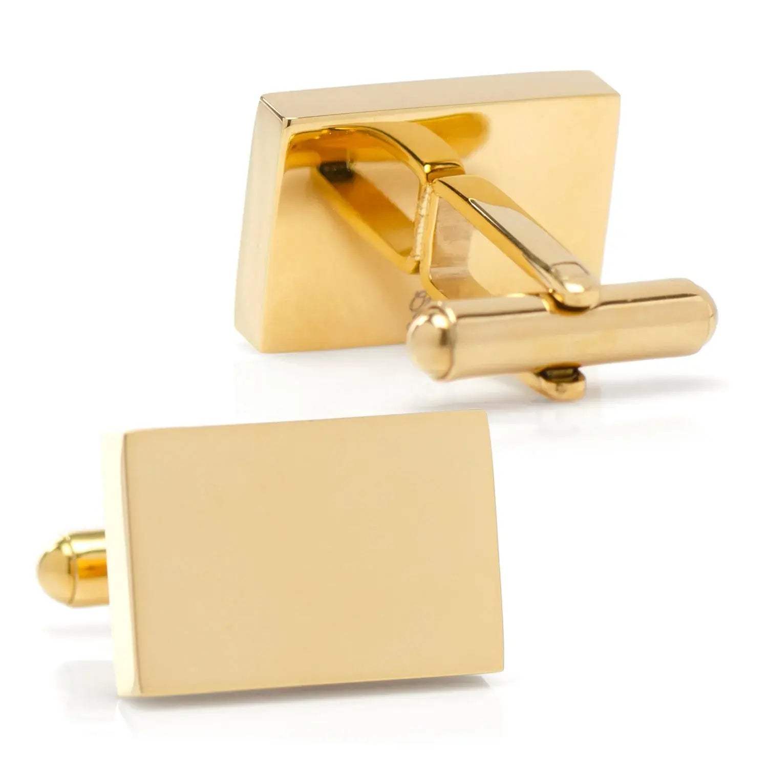 Stainless Steel Gold Plated Block Engravable Cufflinks - Cufflinks.com - Flyclothing LLC