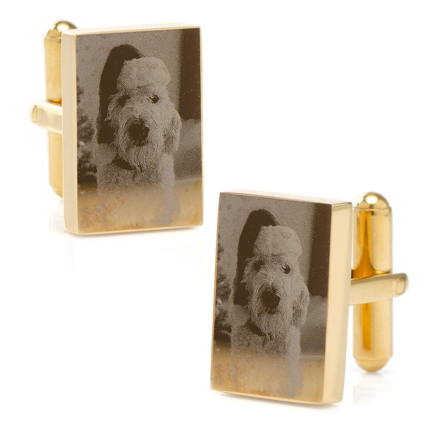 Stainless Steel Gold Plated Block Engravable Cufflinks - Cufflinks.com - Flyclothing LLC