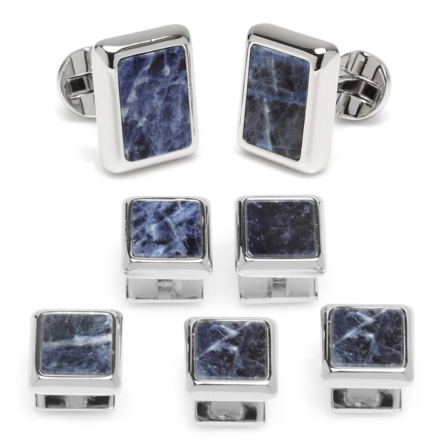 Silver and Sodalite JFK Presidential 5-Stud Set - Cufflinks.com - Flyclothing LLC