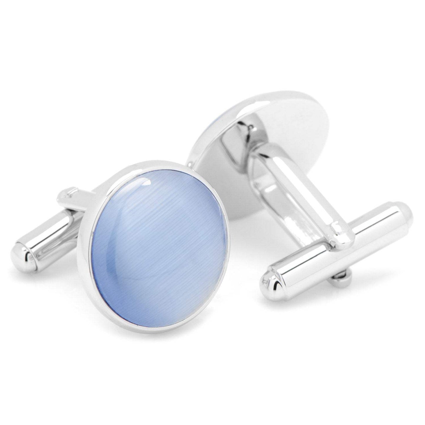Silver and Blue Catseye Cufflinks - Cufflinks.com - Flyclothing LLC