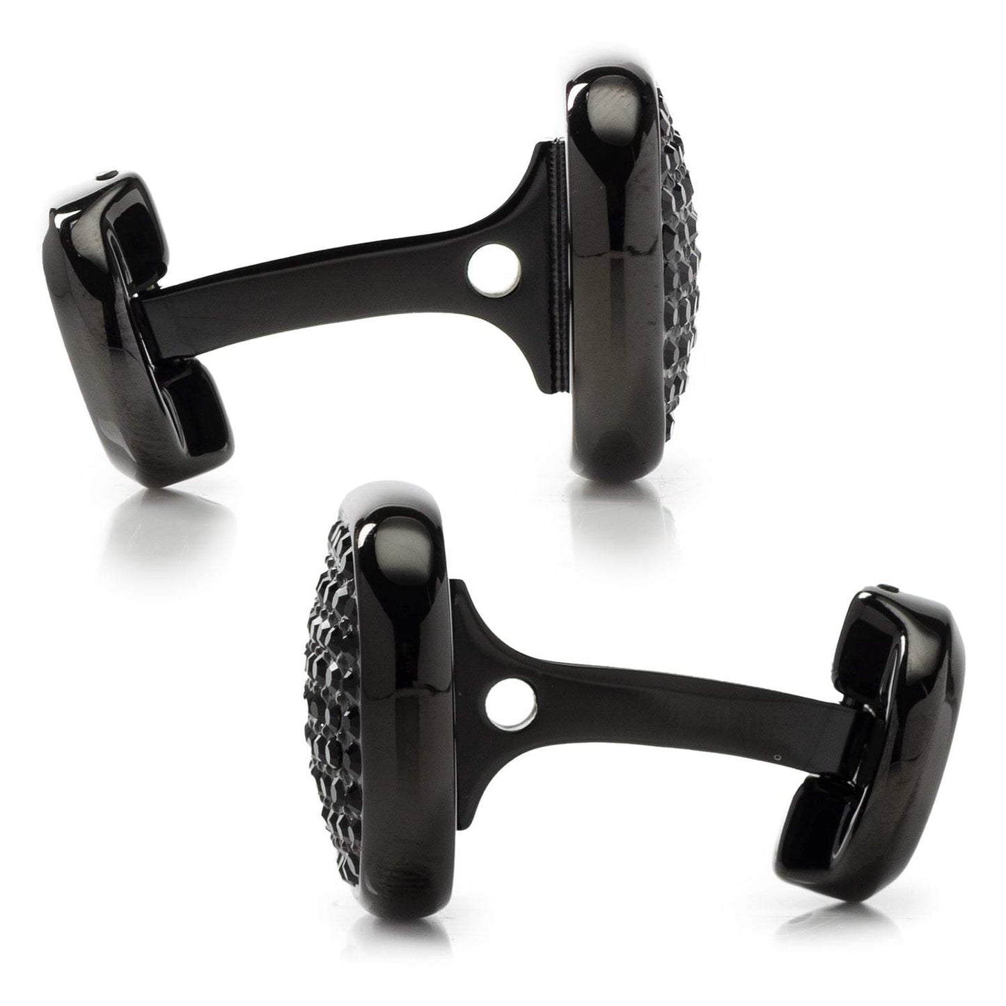 Black Stainless Steel Black Pave Crystal Cufflinks - Cufflinks.com - Flyclothing LLC