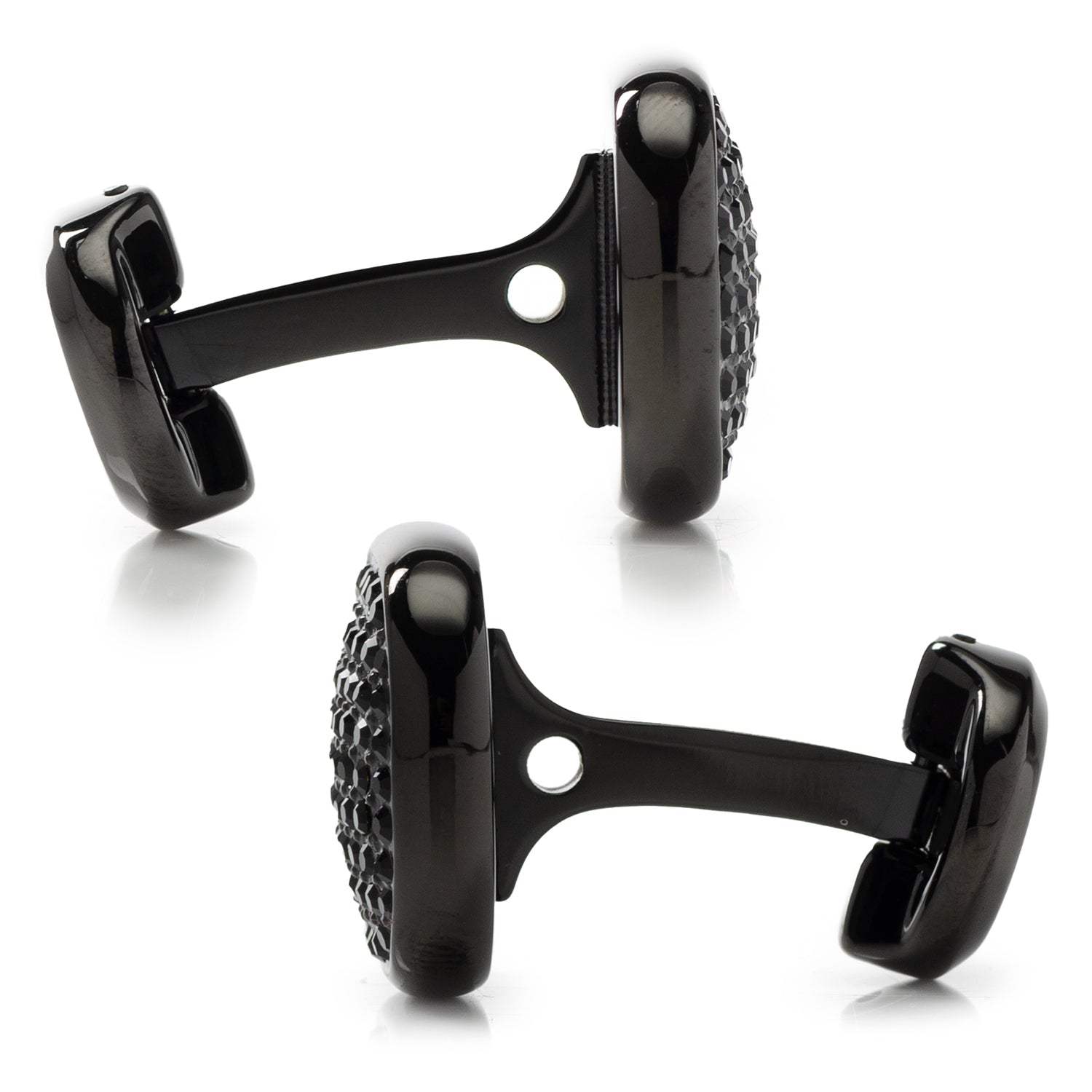 Black Stainless Steel Black Pave Crystal Cufflinks - Cufflinks.com - Flyclothing LLC