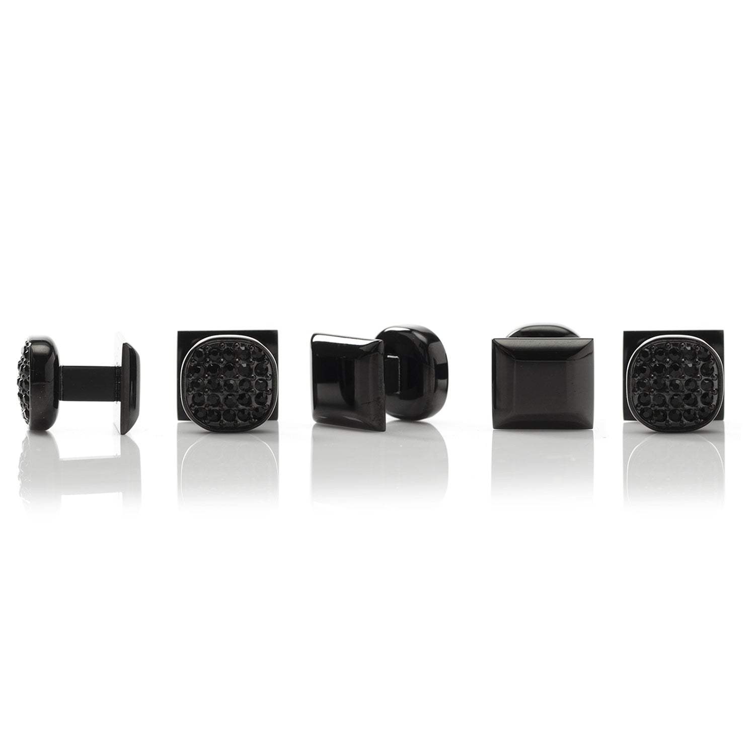 Black Stainless Steel Black Crystal Cufflink and 5-Stud Set - Cufflinks.com - Flyclothing LLC