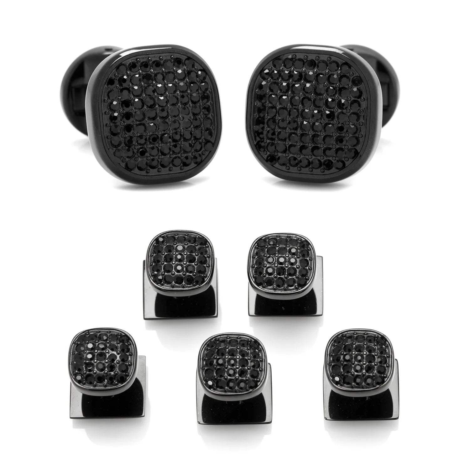 Black Stainless Steel Black Crystal Cufflink and 5-Stud Set - Cufflinks.com - Flyclothing LLC