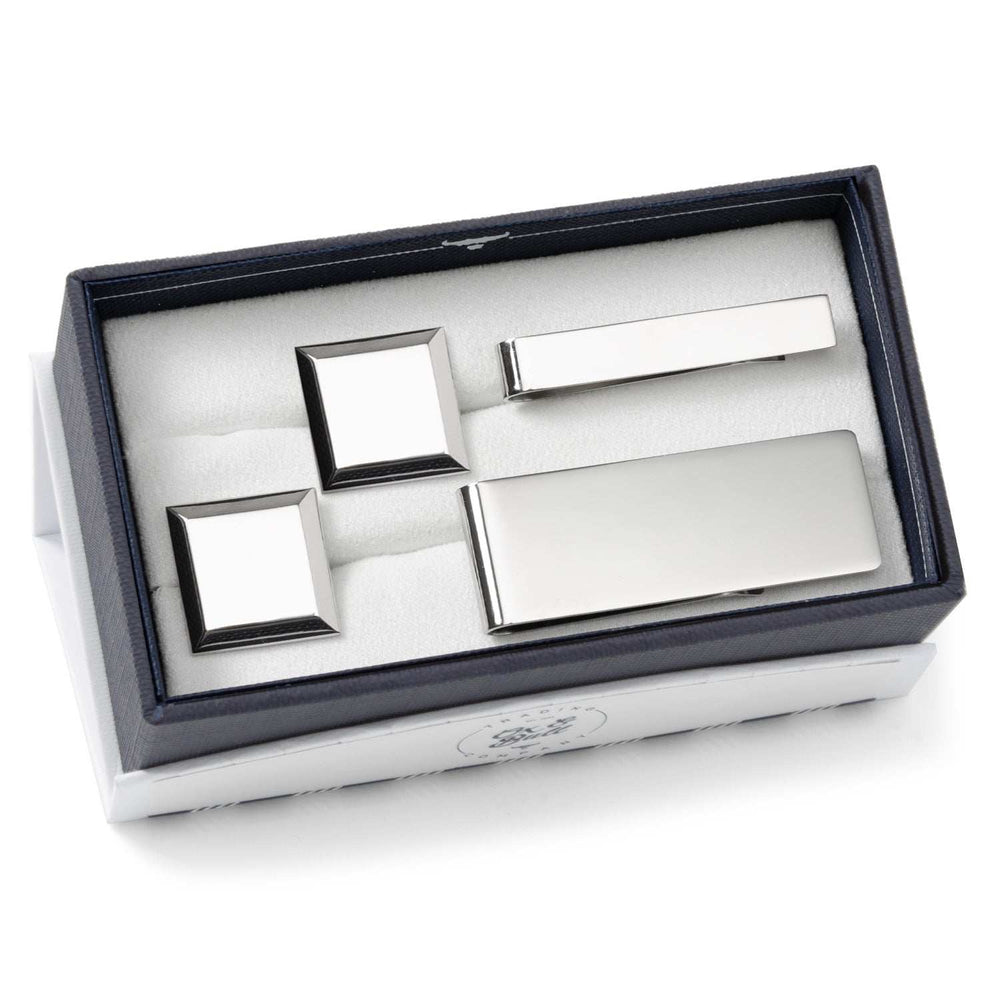 Engravable Beveled Square 3-Piece Gift Set - Cufflinks.com - Flyclothing LLC