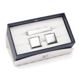 Stainless Steel Beveled Square Engravable Cufflinks and Tie Bar Gift Set - Cufflinks.com - Flyclothing LLC