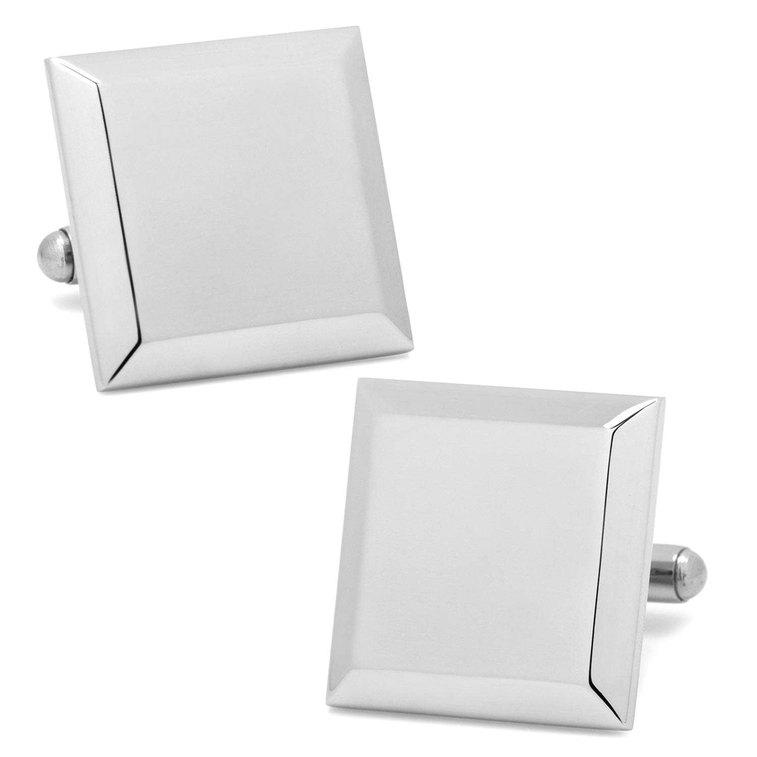 Stainless Steel Beveled Square Engravable Cufflinks and Tie Bar Gift Set - Cufflinks.com - Flyclothing LLC