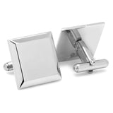 Stainless Steel Beveled Square Engravable Cufflinks and Tie Bar Gift Set - Cufflinks.com - Flyclothing LLC