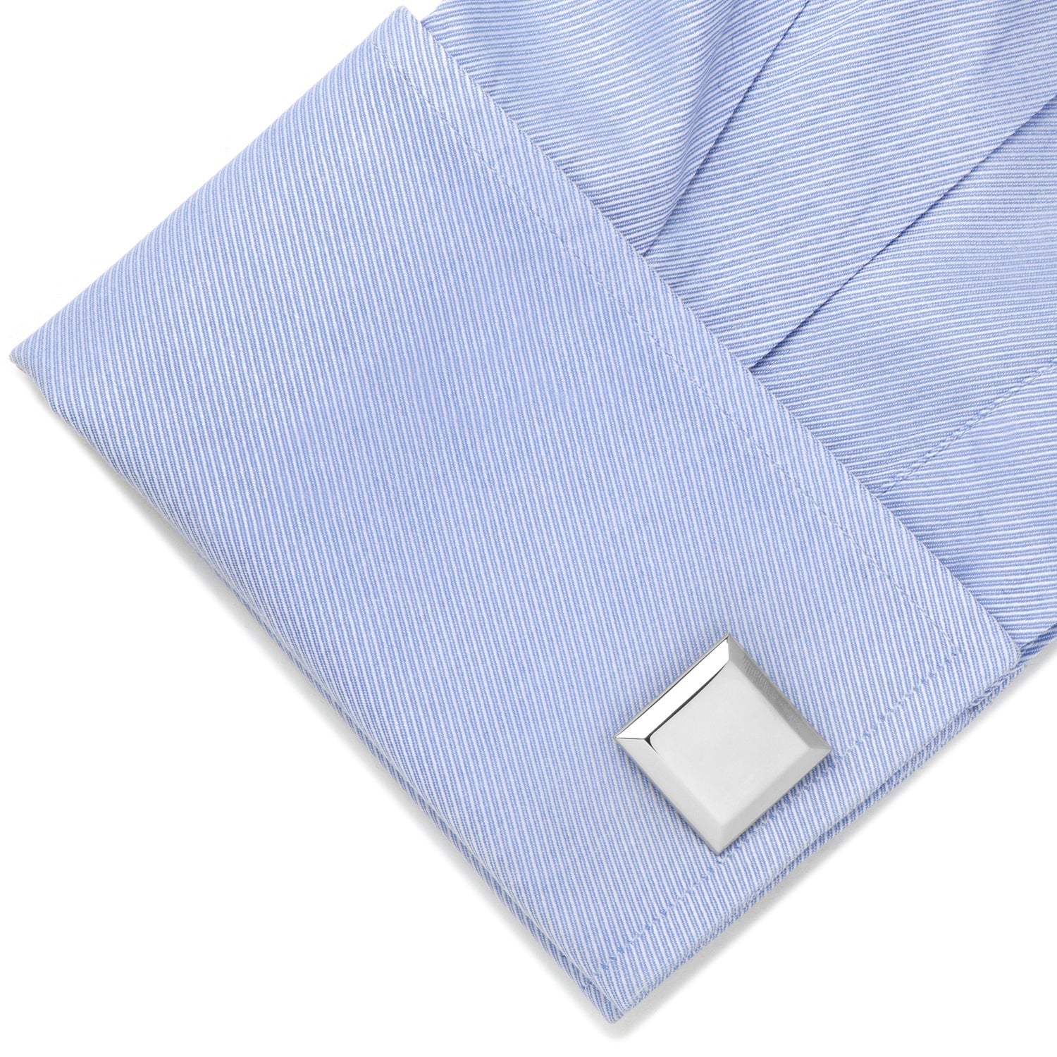 Stainless Steel Beveled Square Engravable Cufflinks and Tie Bar Gift Set - Cufflinks.com - Flyclothing LLC