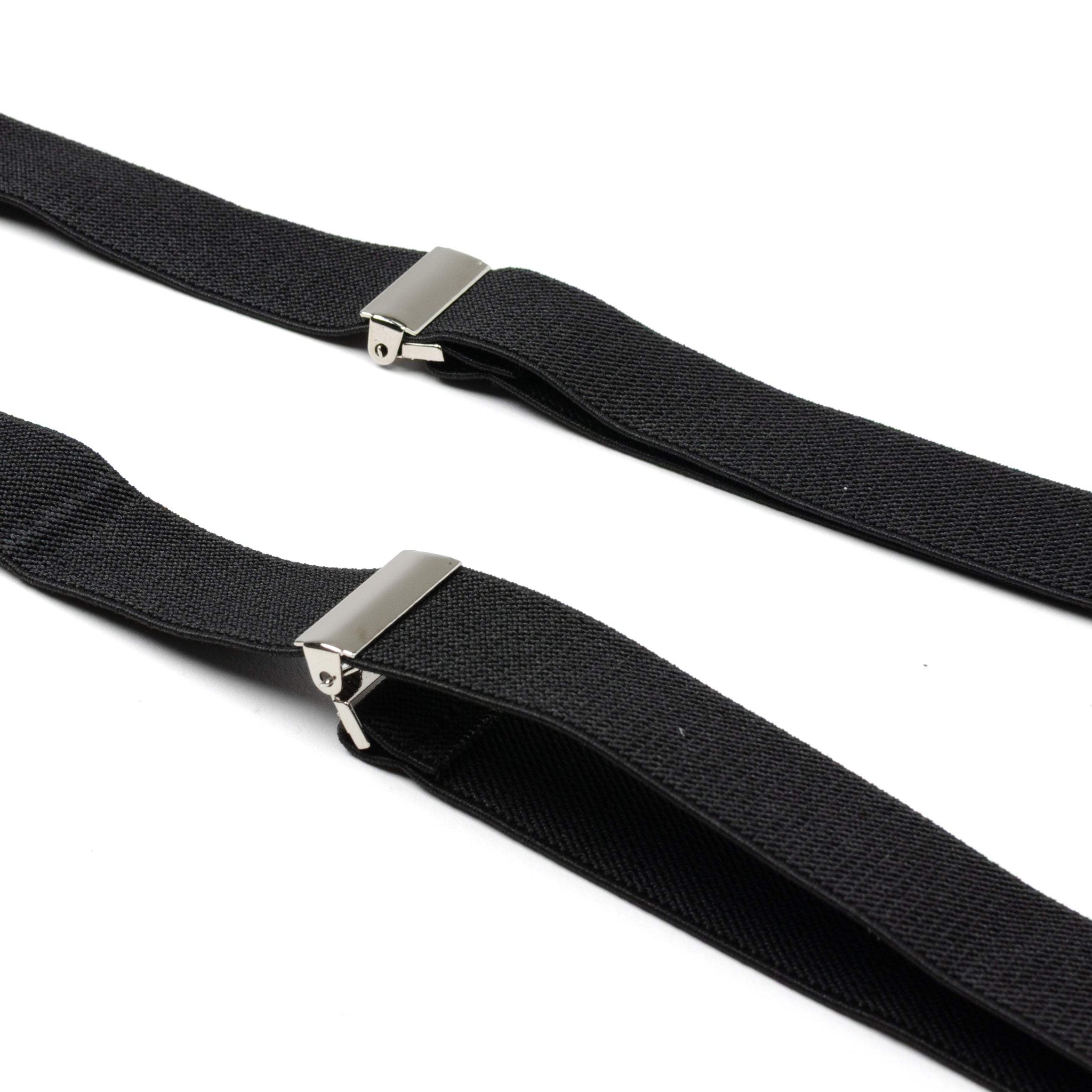 Black Leather/Silver Clip X Back Suspenders - Cufflinks.com - Flyclothing LLC