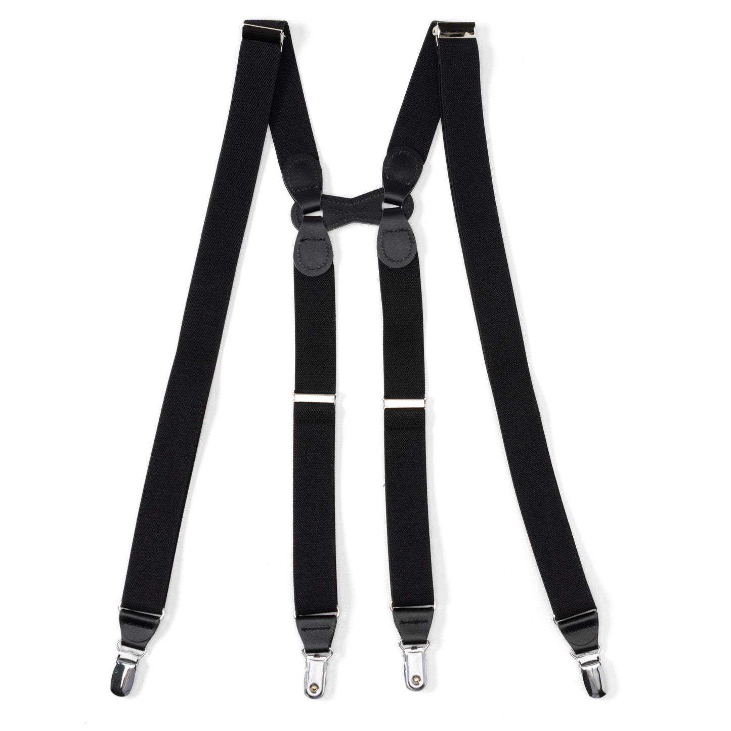 Black Leather/Silver Clip X Back Suspenders - Cufflinks.com - Flyclothing LLC