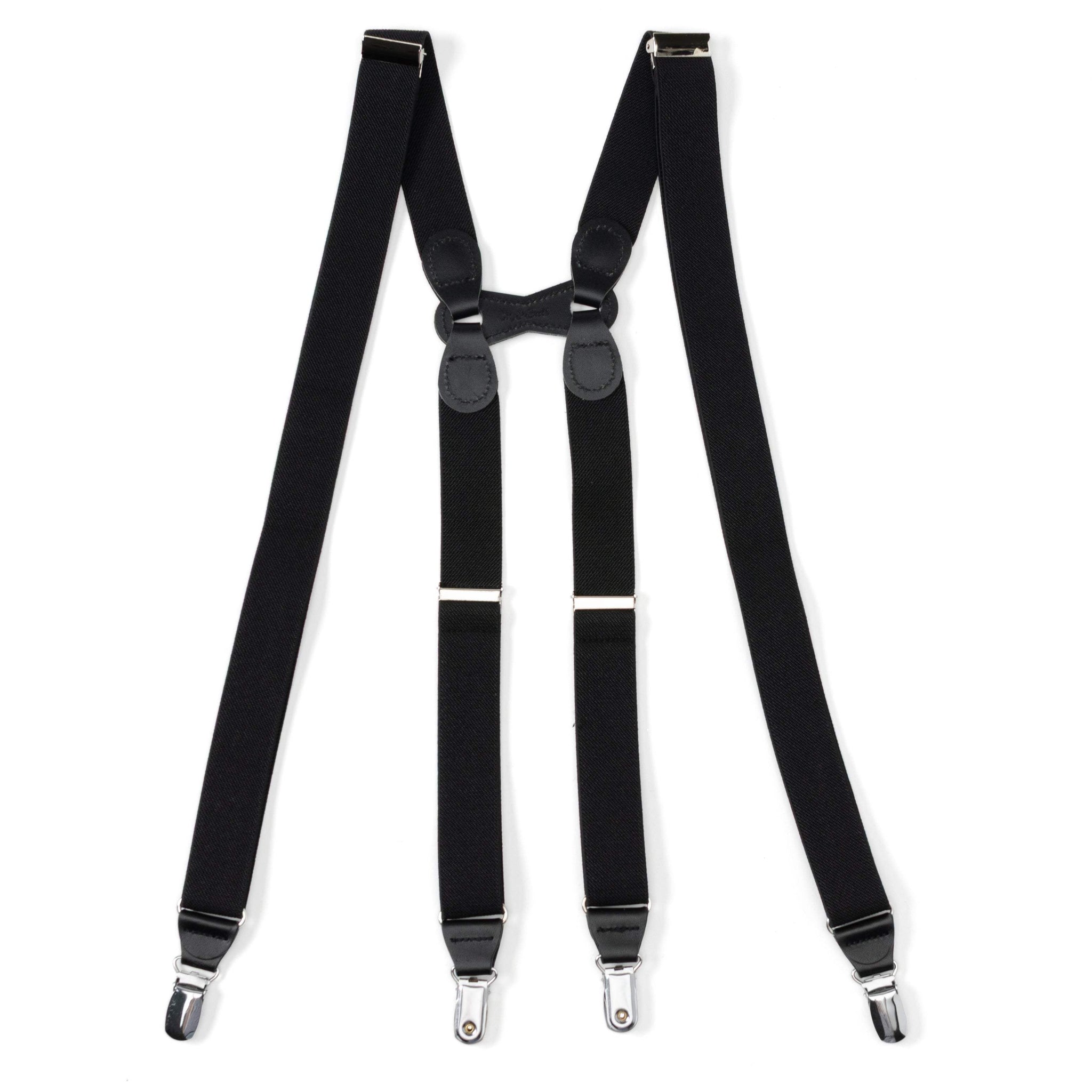 Black Leather/Silver Clip X Back Suspenders - Cufflinks.com - Flyclothing LLC