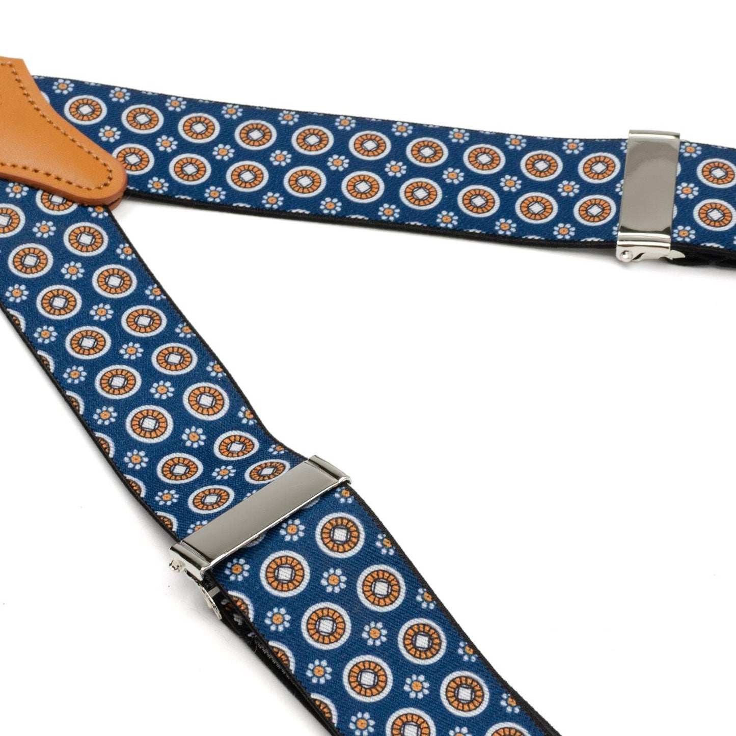 Blue Motif Patterned Convertible Suspenders - Cufflinks.com - Flyclothing LLC