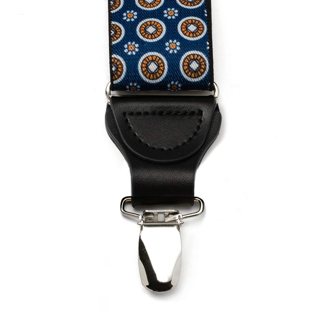 Blue Motif Patterned Convertible Suspenders - Cufflinks.com - Flyclothing LLC