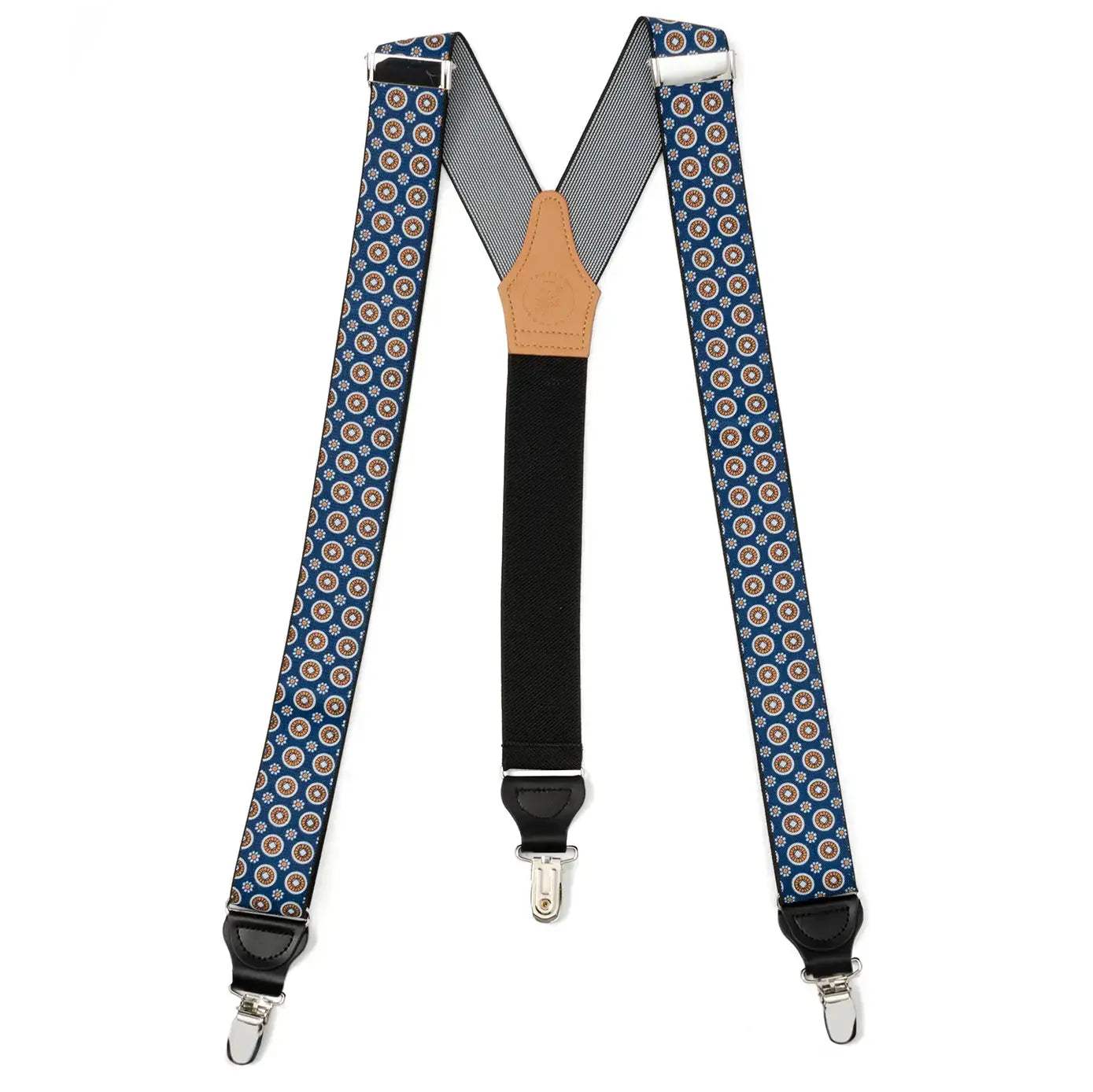 Blue Motif Patterned Convertible Suspenders - Cufflinks.com - Flyclothing LLC