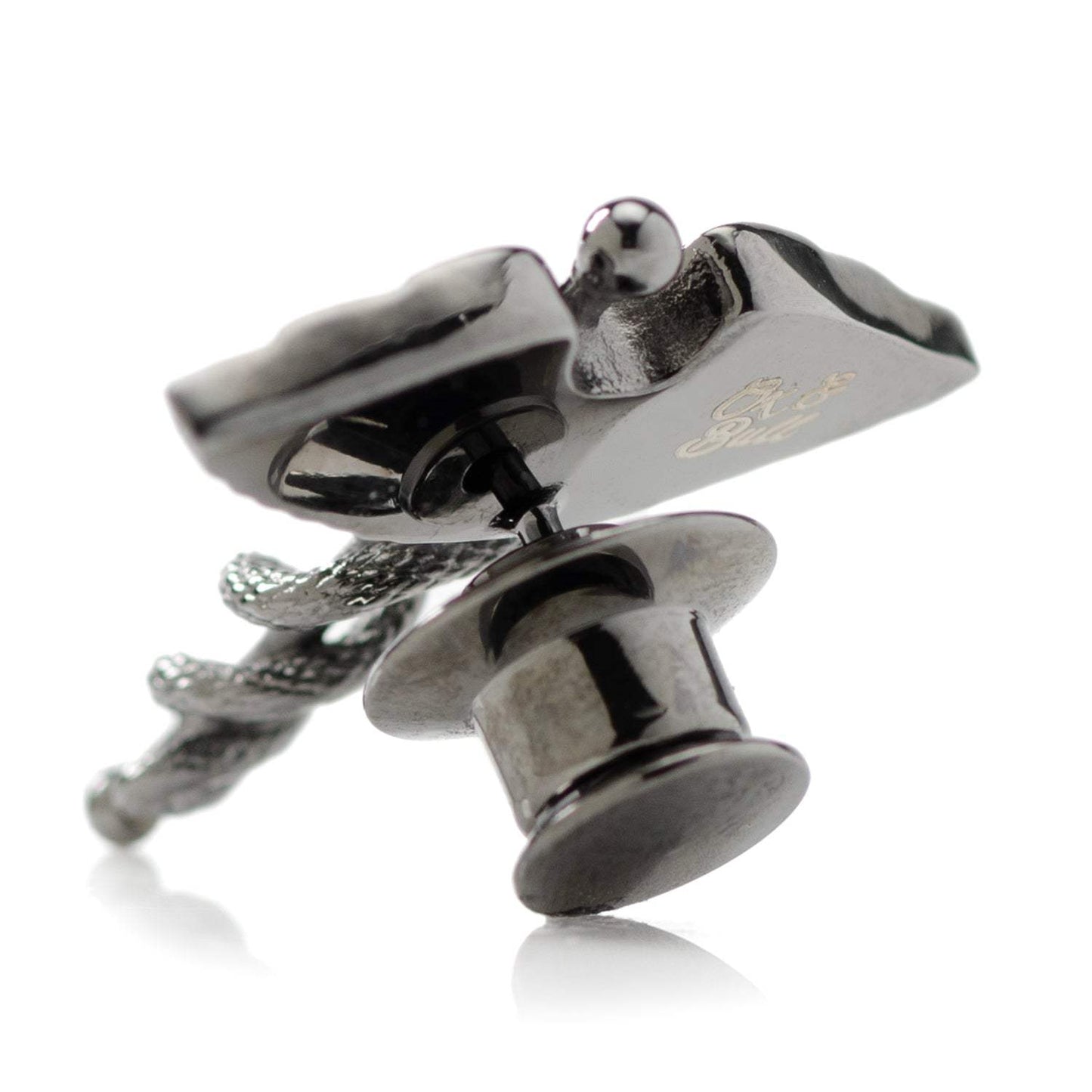 Caduceus Pave Gunmetal Lapel Pin - Cufflinks.com - Flyclothing LLC
