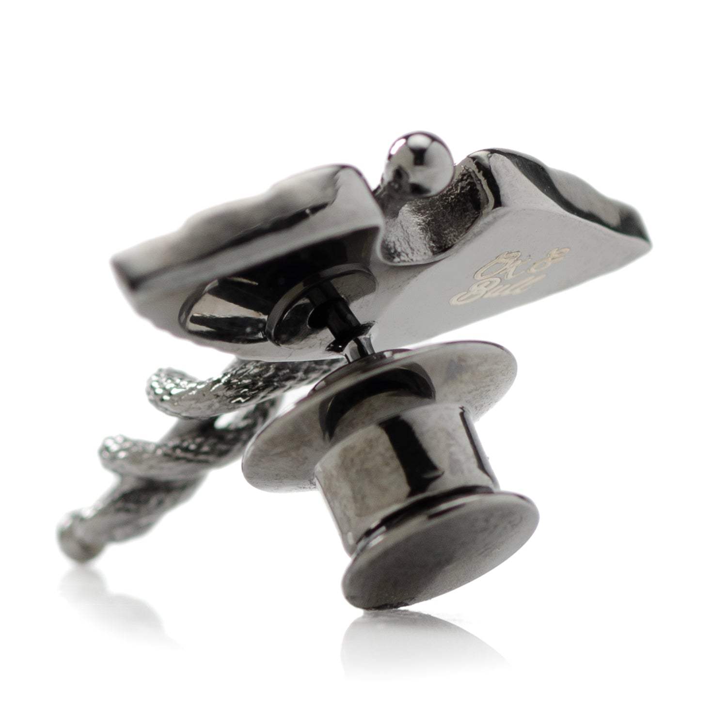 Caduceus Pave Gunmetal Lapel Pin - Cufflinks.com - Flyclothing LLC
