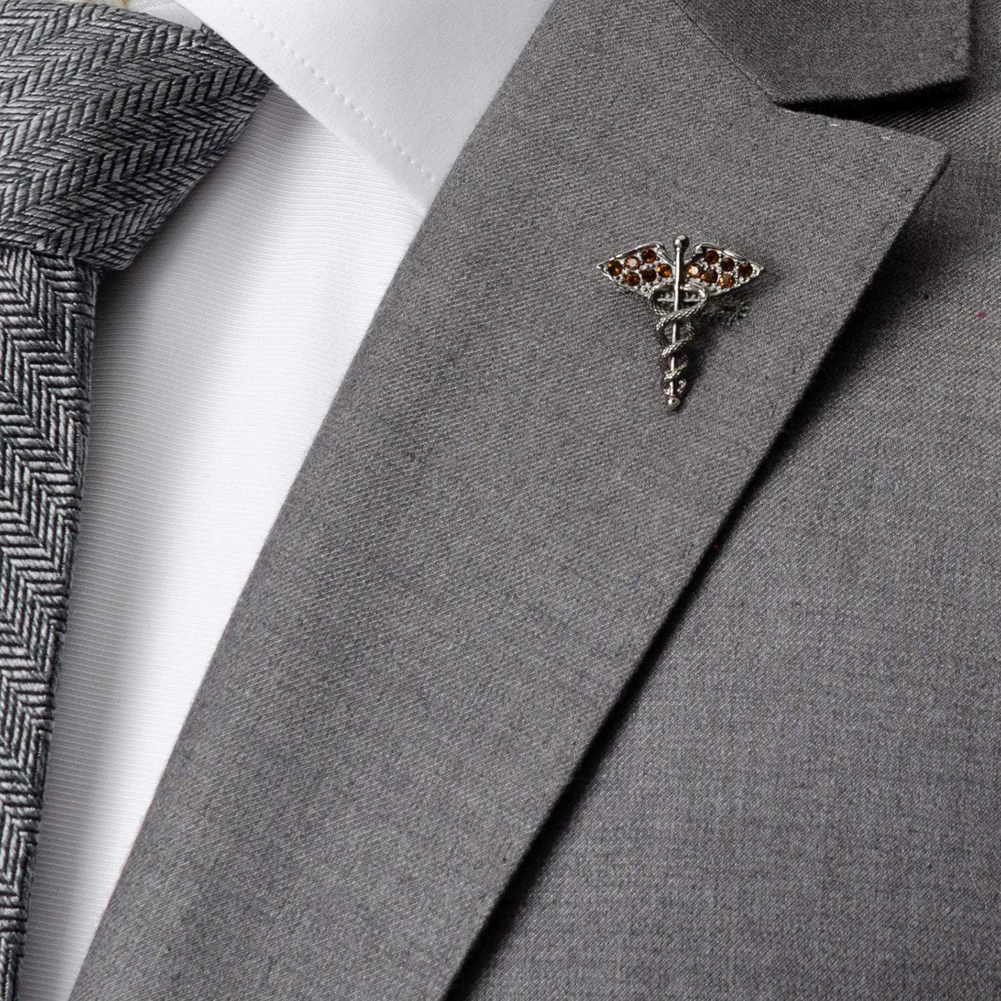 Caduceus Pave Gunmetal Lapel Pin - Cufflinks.com - Flyclothing LLC