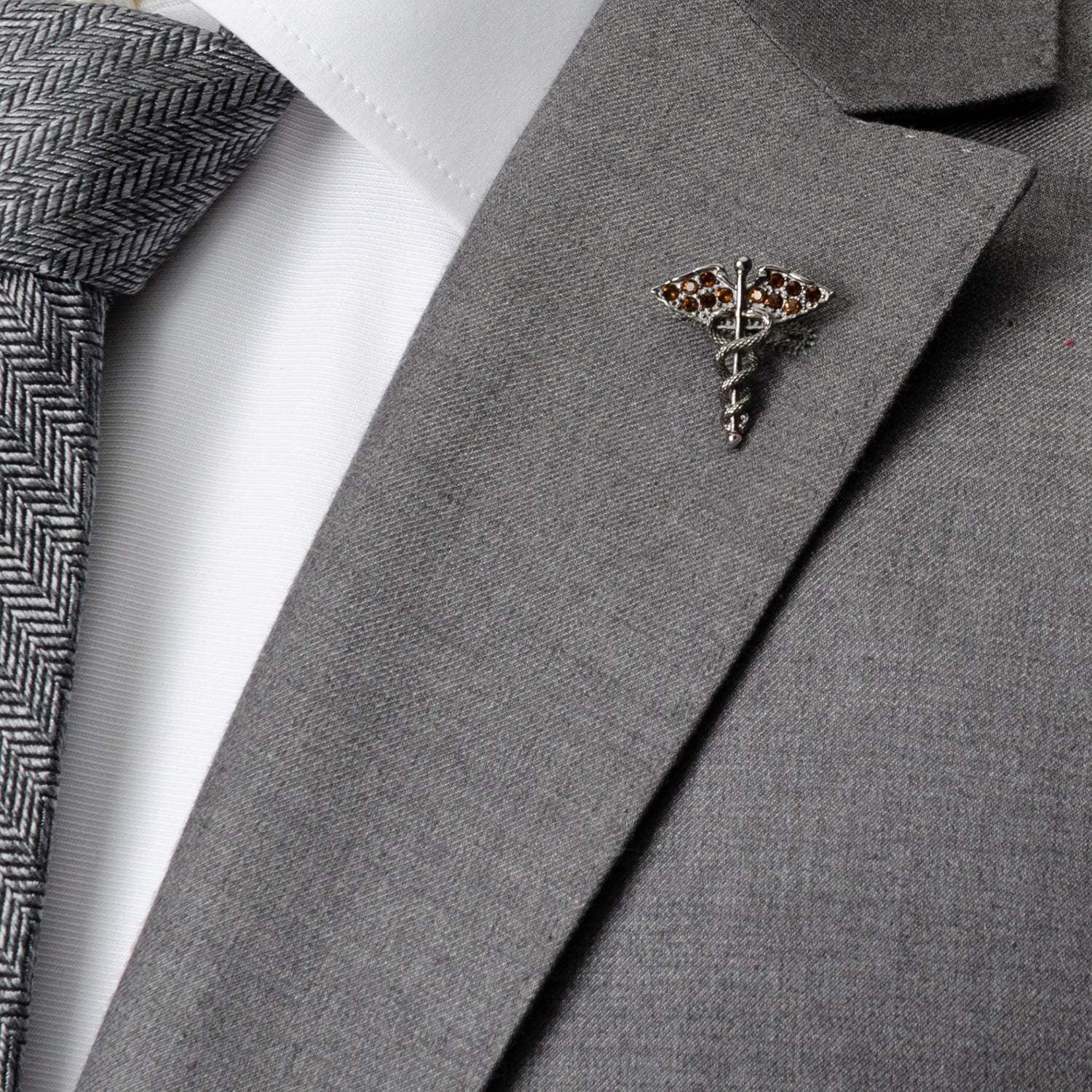 Caduceus Pave Gunmetal Lapel Pin - Cufflinks.com - Flyclothing LLC