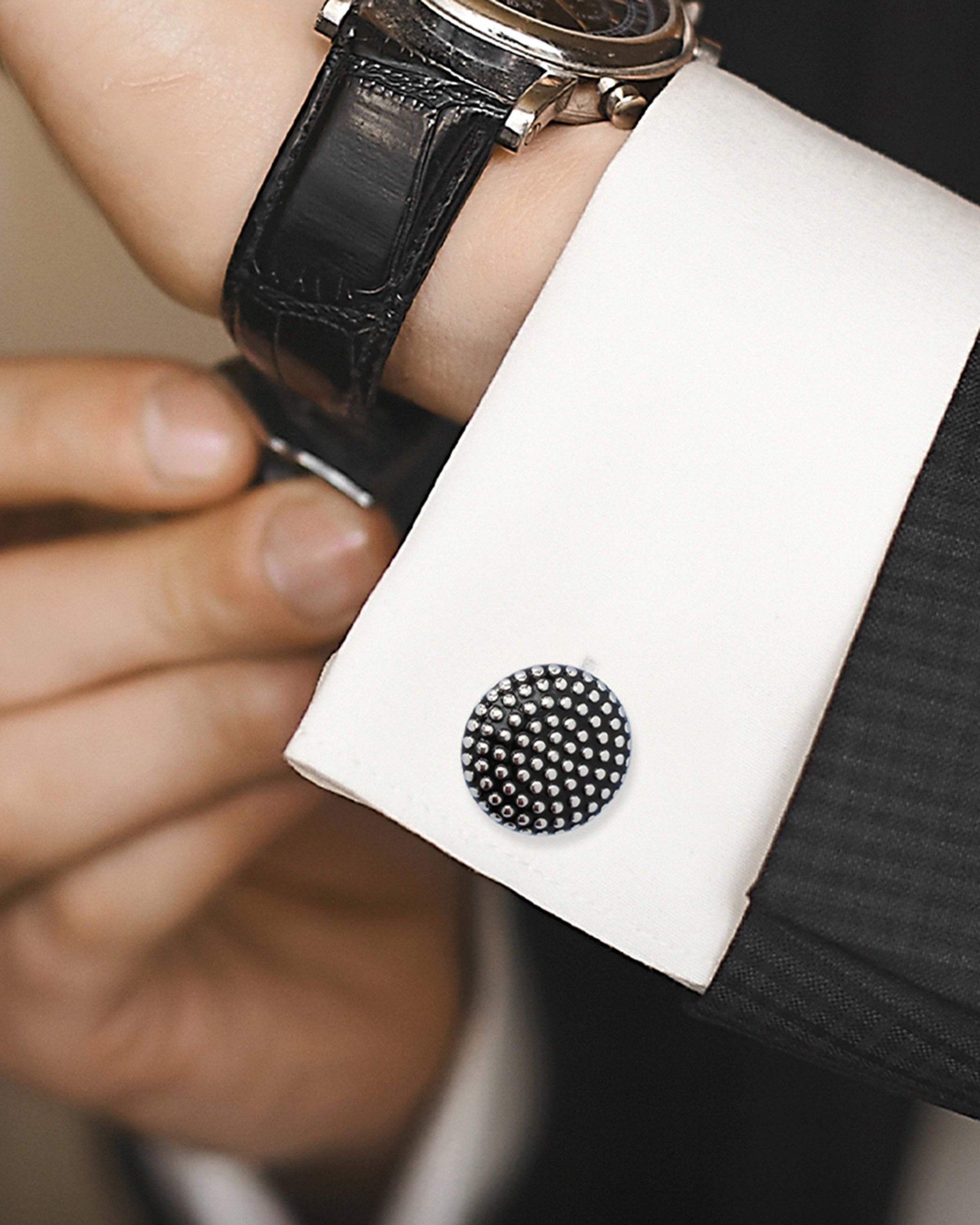 Silver Circle Dot Texture Cufflinks - Cufflinks.com - Flyclothing LLC