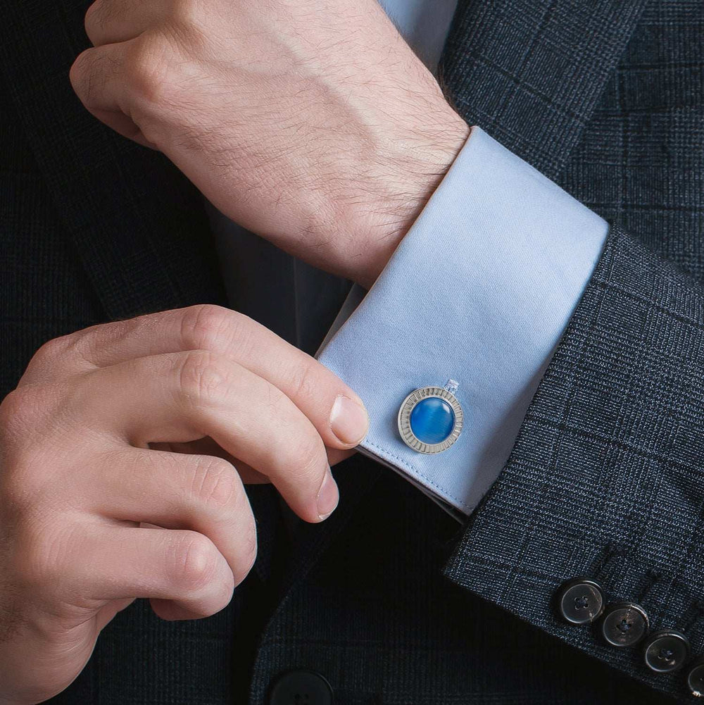 Radiant Blue Catseye Stainless Steel Cufflinks - Cufflinks.com - Flyclothing LLC