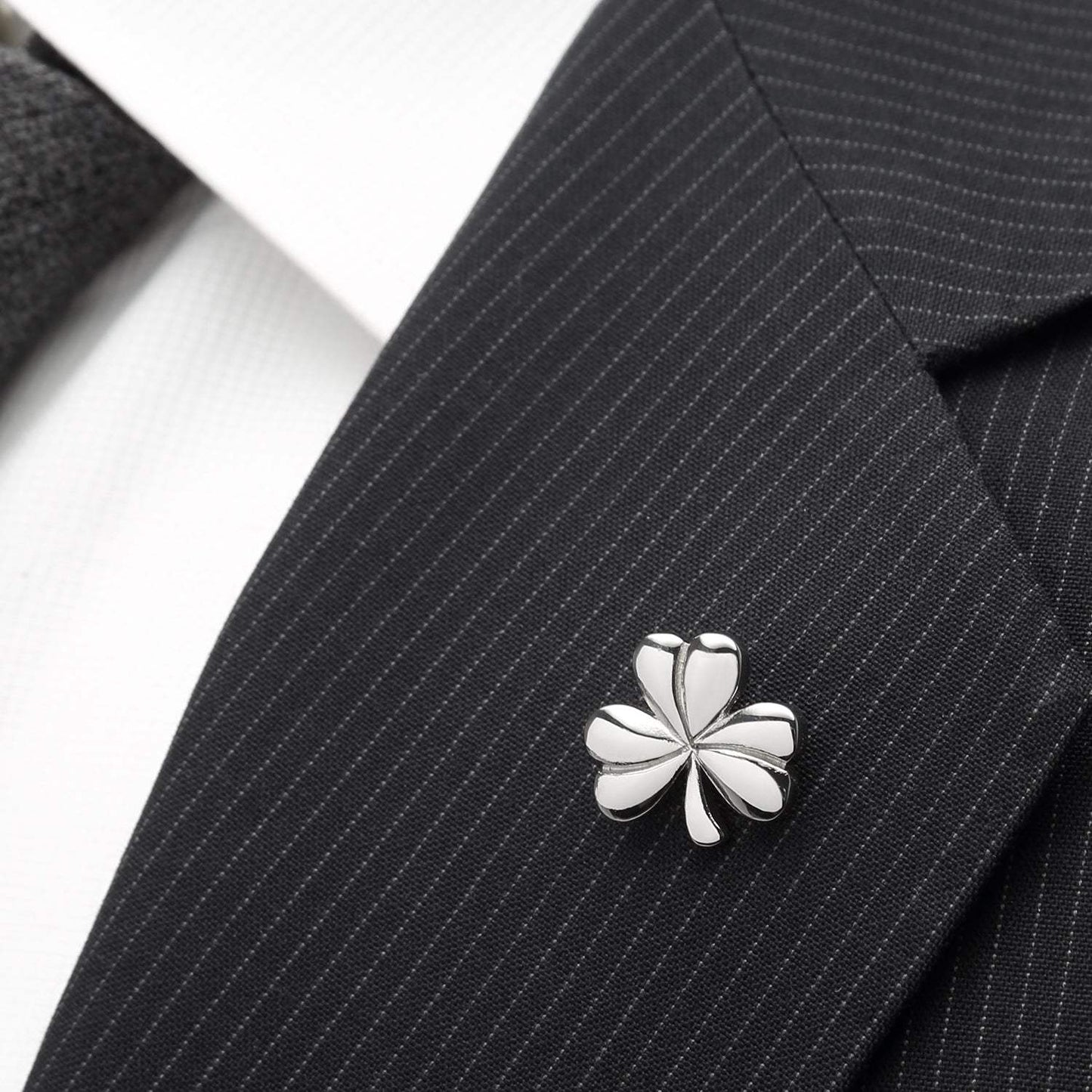 Clover Stainless Steel Lapel Pin - Cufflinks.com - Flyclothing LLC