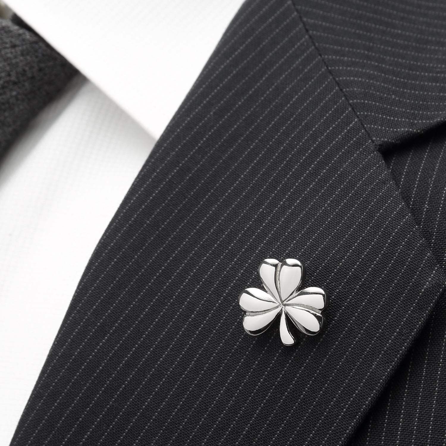 Clover Stainless Steel Lapel Pin - Cufflinks.com - Flyclothing LLC