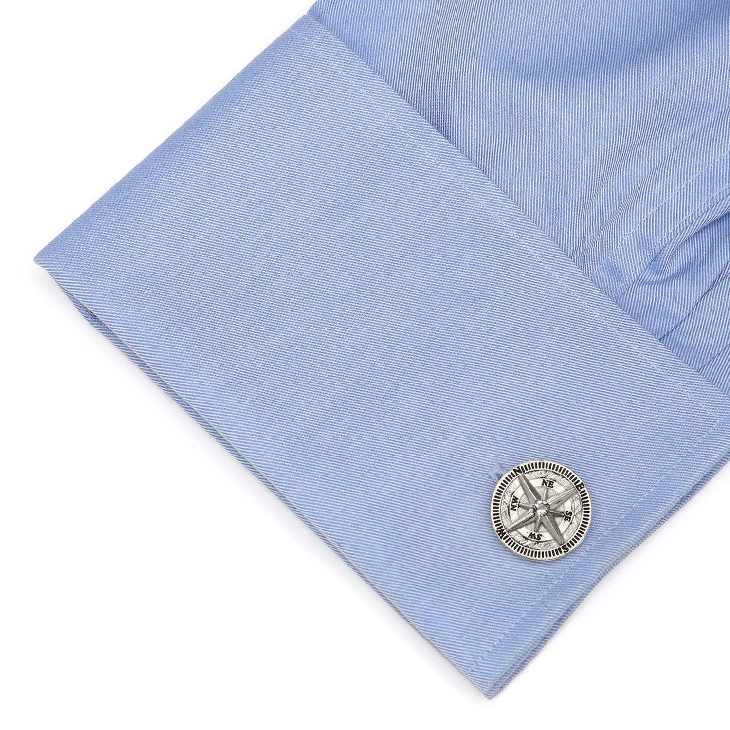 Antique Compass Stainless Steel Cufflinks - Cufflinks.com - Flyclothing LLC