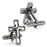 Gun Metal Cut Out Cross Cufflinks - Cufflinks.com - Flyclothing LLC