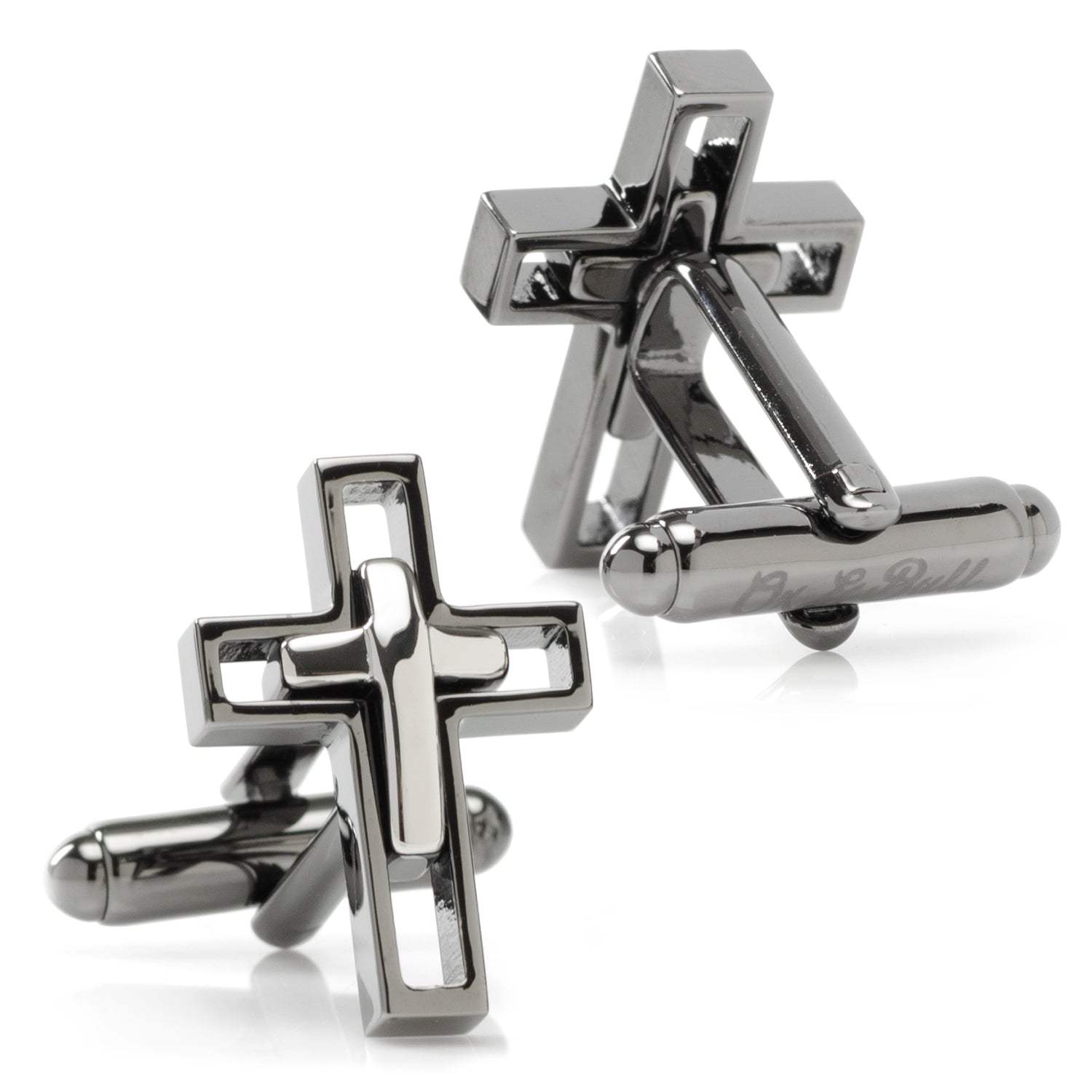 Gun Metal Cut Out Cross Cufflinks - Cufflinks.com - Flyclothing LLC