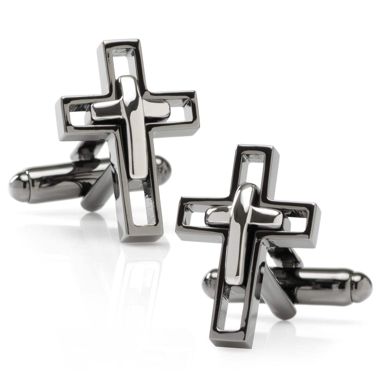 Gun Metal Cut Out Cross Cufflinks - Cufflinks.com - Flyclothing LLC