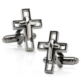 Gun Metal Cut Out Cross Cufflinks - Cufflinks.com - Flyclothing LLC