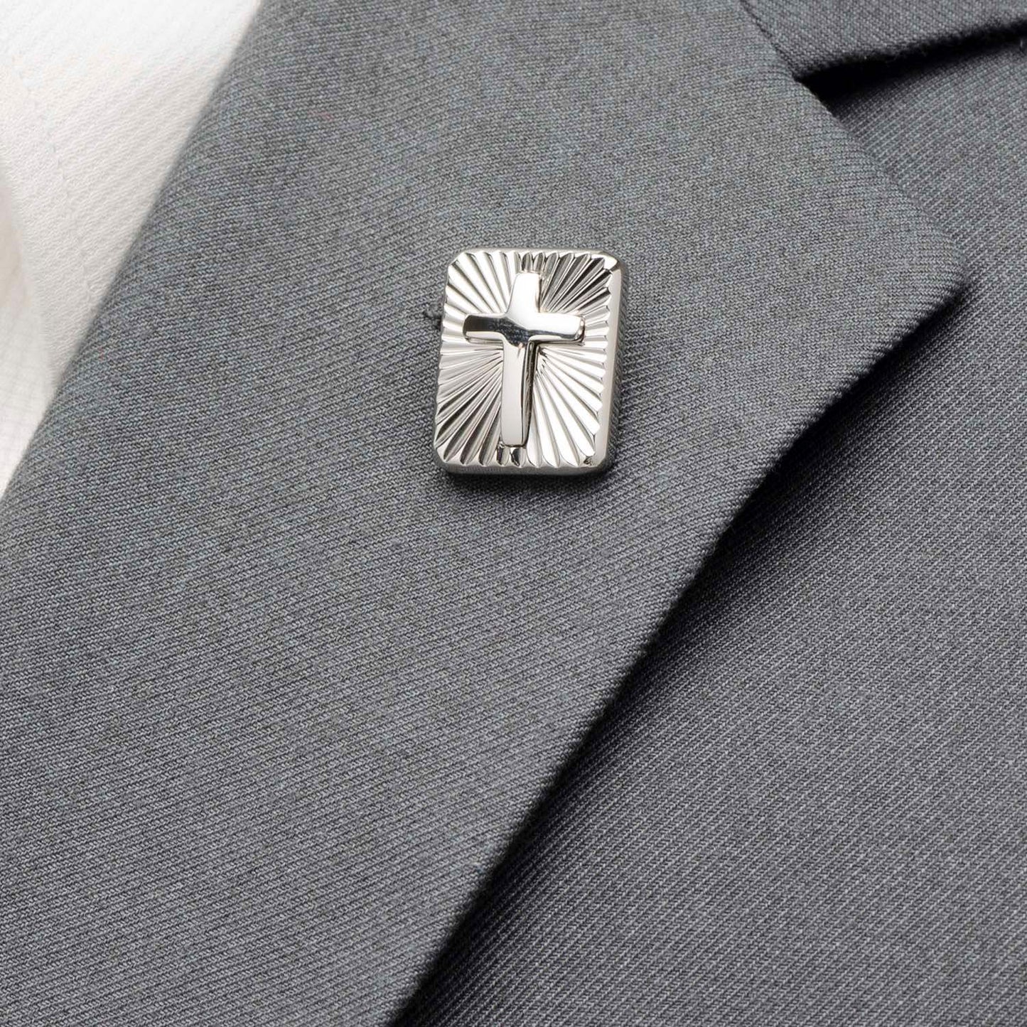 Stainless Steel Radiant Cross Lapel Pin - Cufflinks.com - Flyclothing LLC