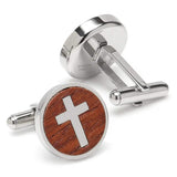 Cross Round Wood Stainless Steel Cufflinks - Cufflinks.com - Flyclothing LLC