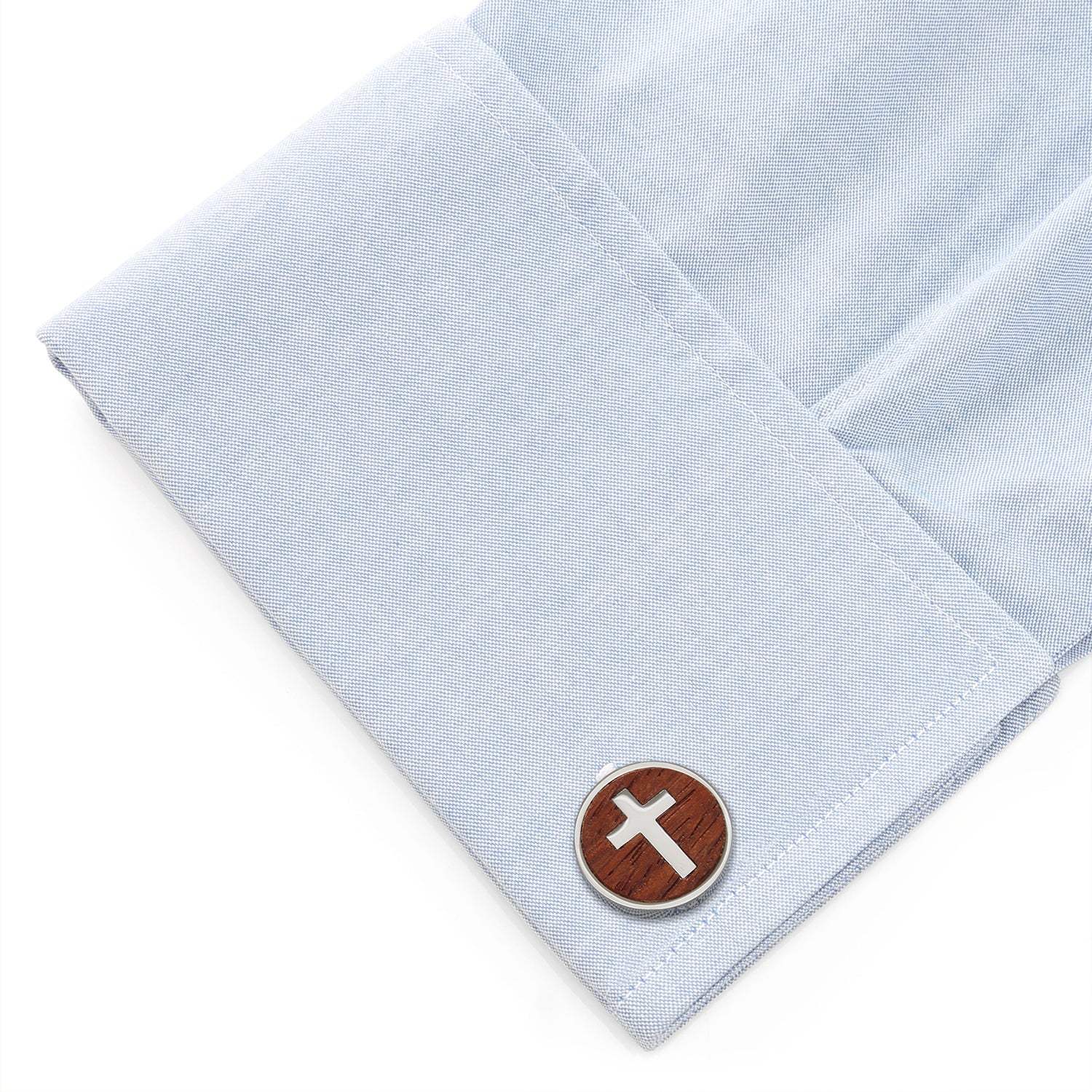 Cross Round Wood Stainless Steel Cufflinks - Cufflinks.com - Flyclothing LLC