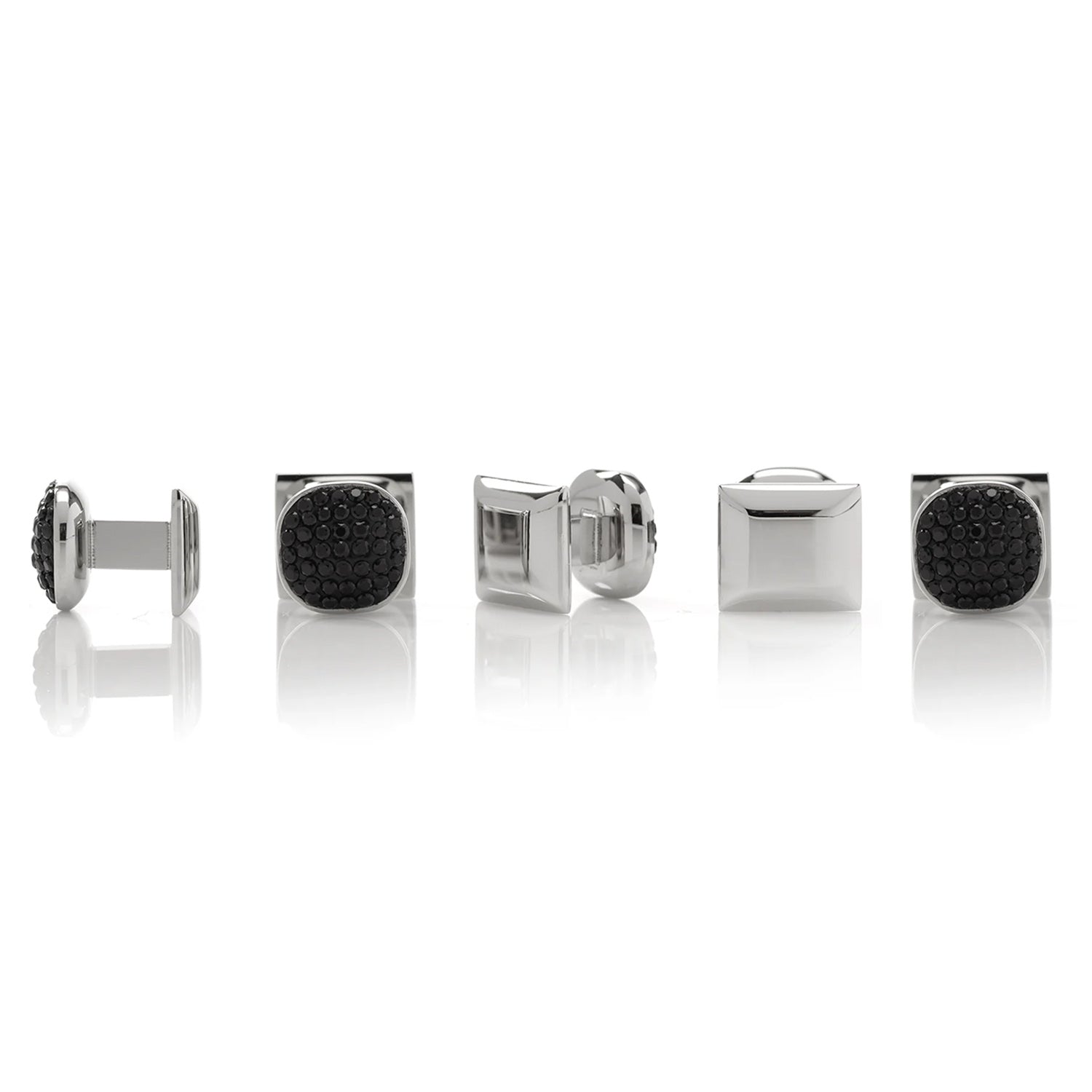 Stainless Steel Black Pave Crystal 5-Stud Set - Cufflinks.com - Flyclothing LLC