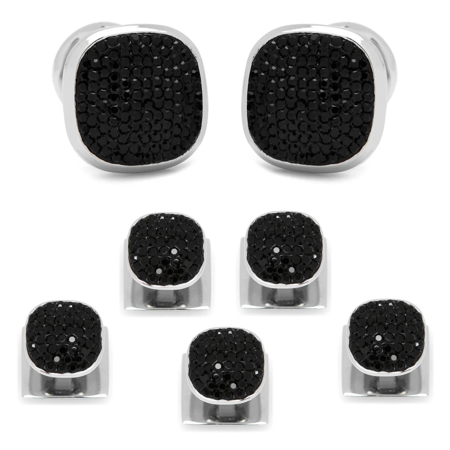 Stainless Steel Black Pave Crystal 5-Stud Set - Cufflinks.com - Flyclothing LLC