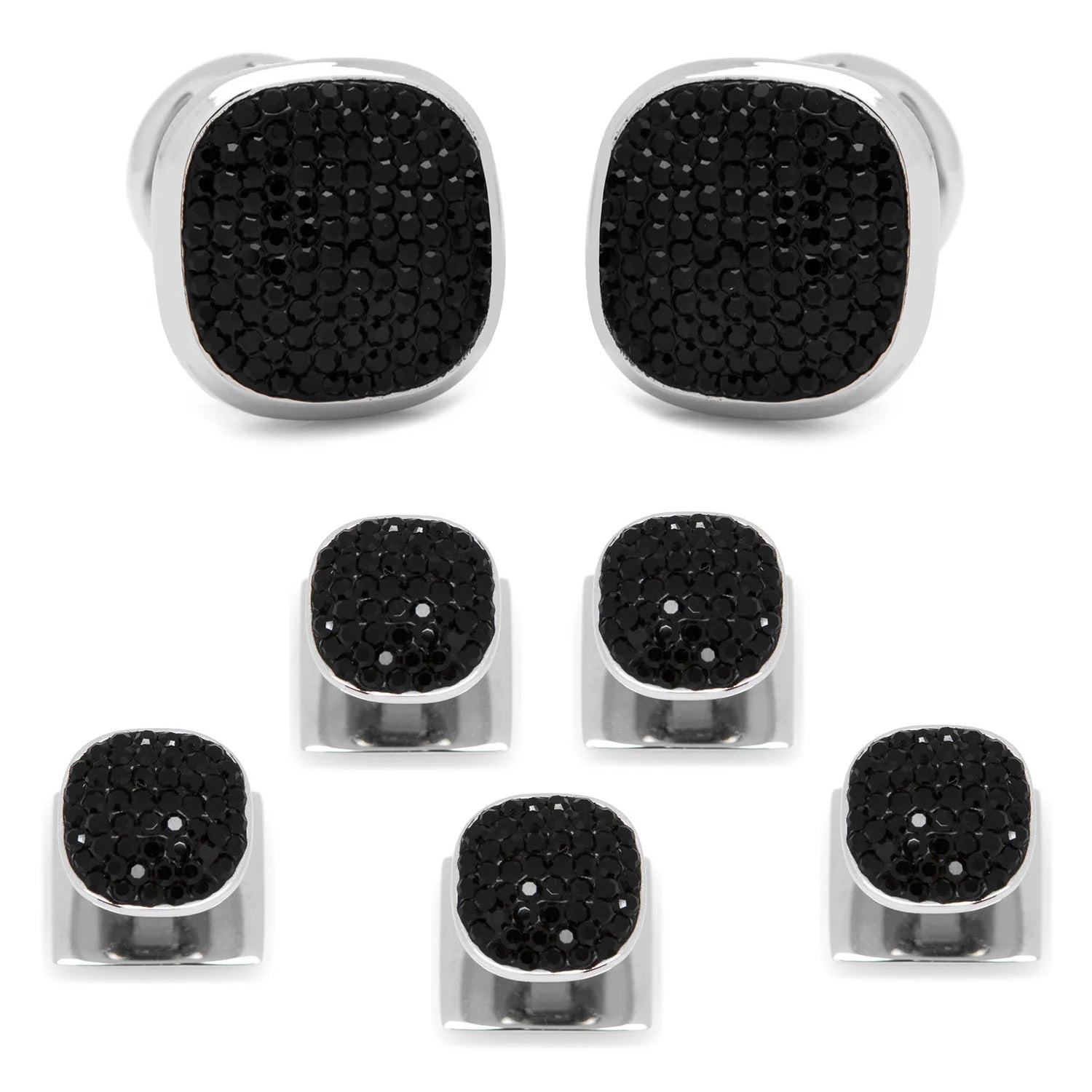 Stainless Steel Black Pave Crystal 5-Stud Set - Cufflinks.com - Flyclothing LLC