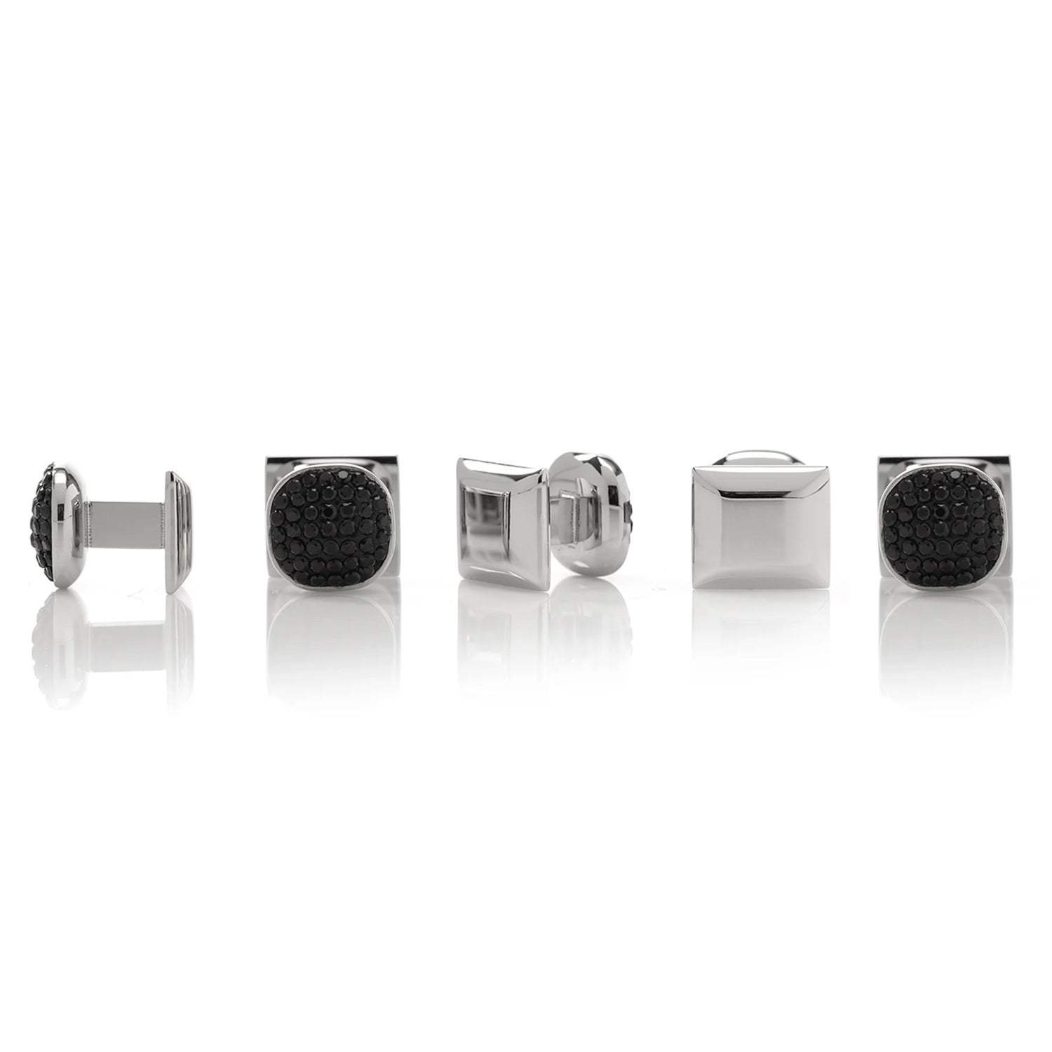 Stainless Steel with Black Pave Crystal 5-Studs - Cufflinks.com - Flyclothing LLC