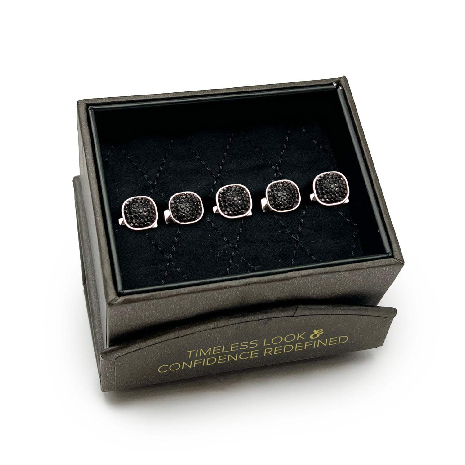 Stainless Steel with Black Pave Crystal 5-Studs - Cufflinks.com - Flyclothing LLC