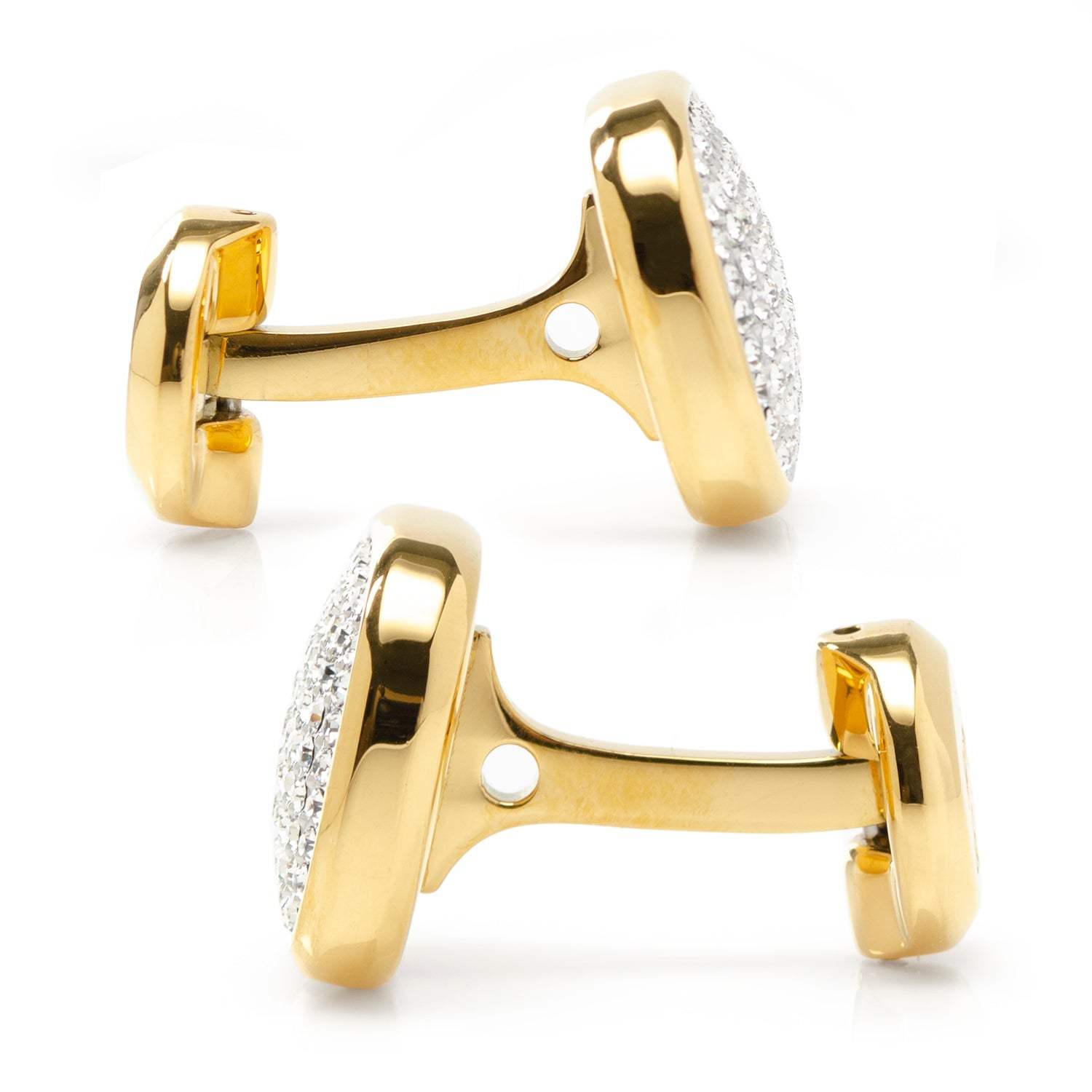 Stainless Steel Gold Plated White Pave Crystal Cufflinks - Cufflinks.com - Flyclothing LLC