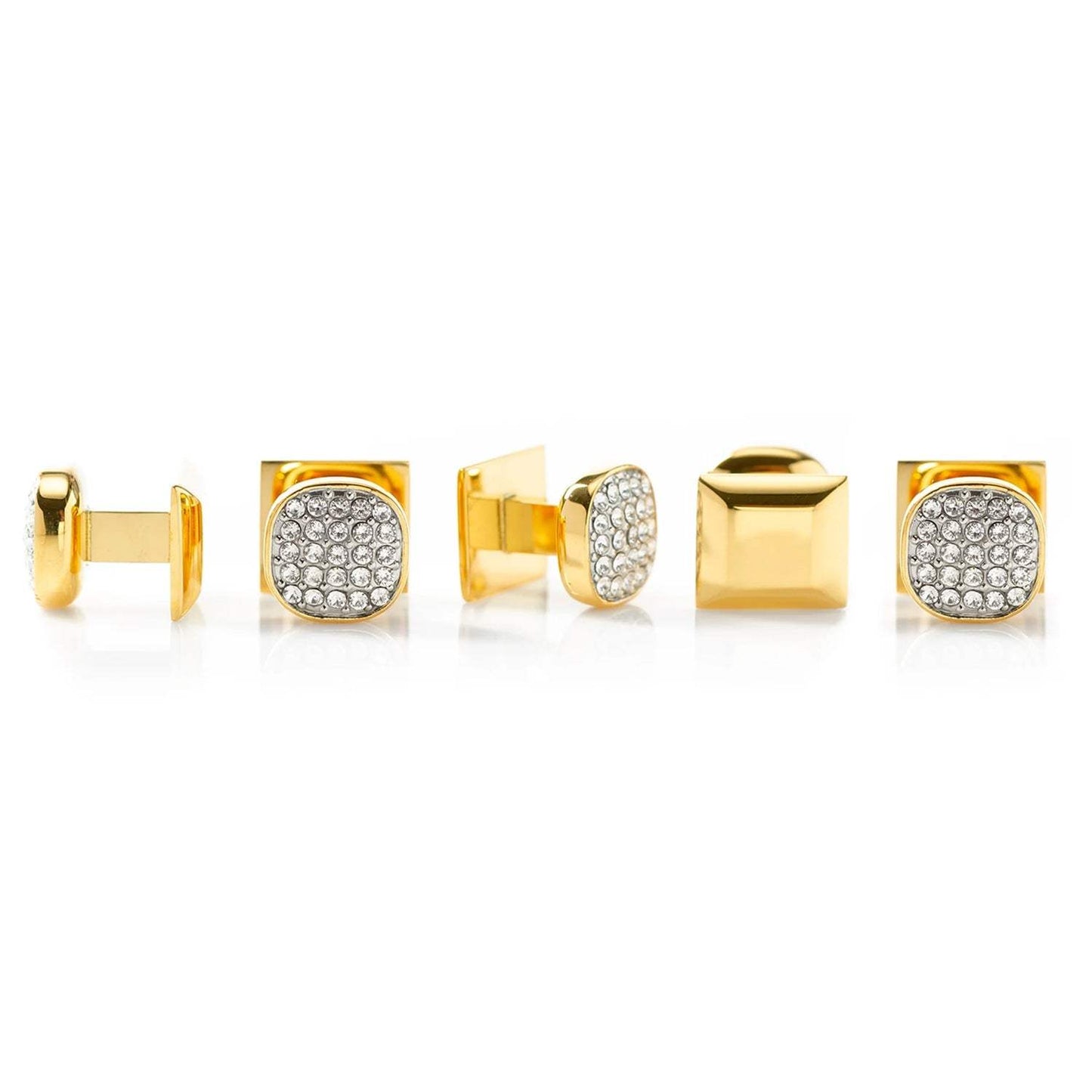 Gold Stainless Steel White Pave Crystal 5-Stud Set - Cufflinks.com - Flyclothing LLC