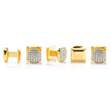 Gold Stainless Steel White Pave Crystal 5-Stud Set - Cufflinks.com - Flyclothing LLC