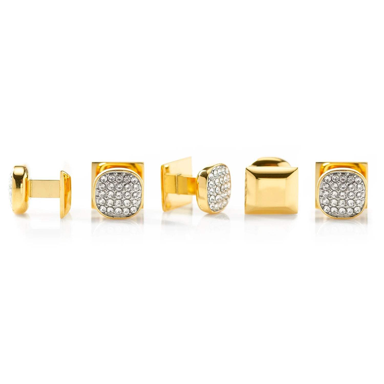 Gold Stainless Steel White Pave Crystal 5-Stud Set - Cufflinks.com - Flyclothing LLC