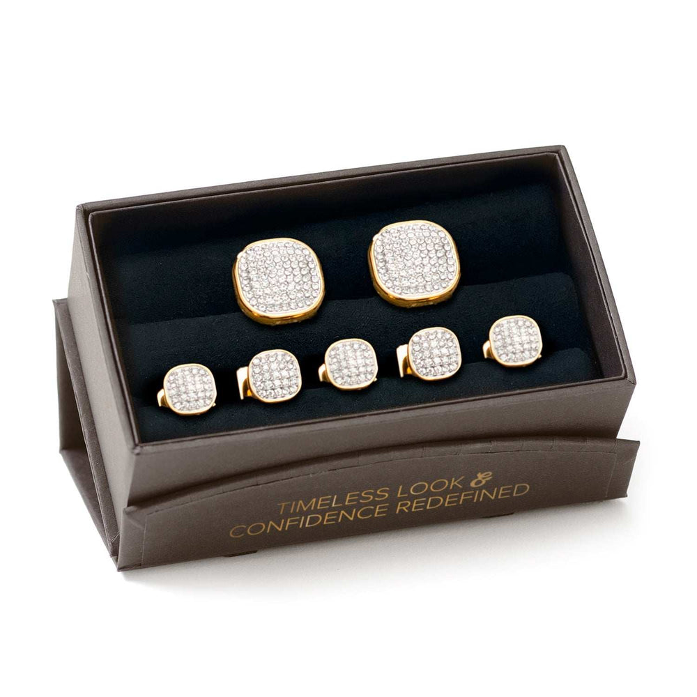 Gold Stainless Steel White Pave Crystal 5-Stud Set - Cufflinks.com - Flyclothing LLC