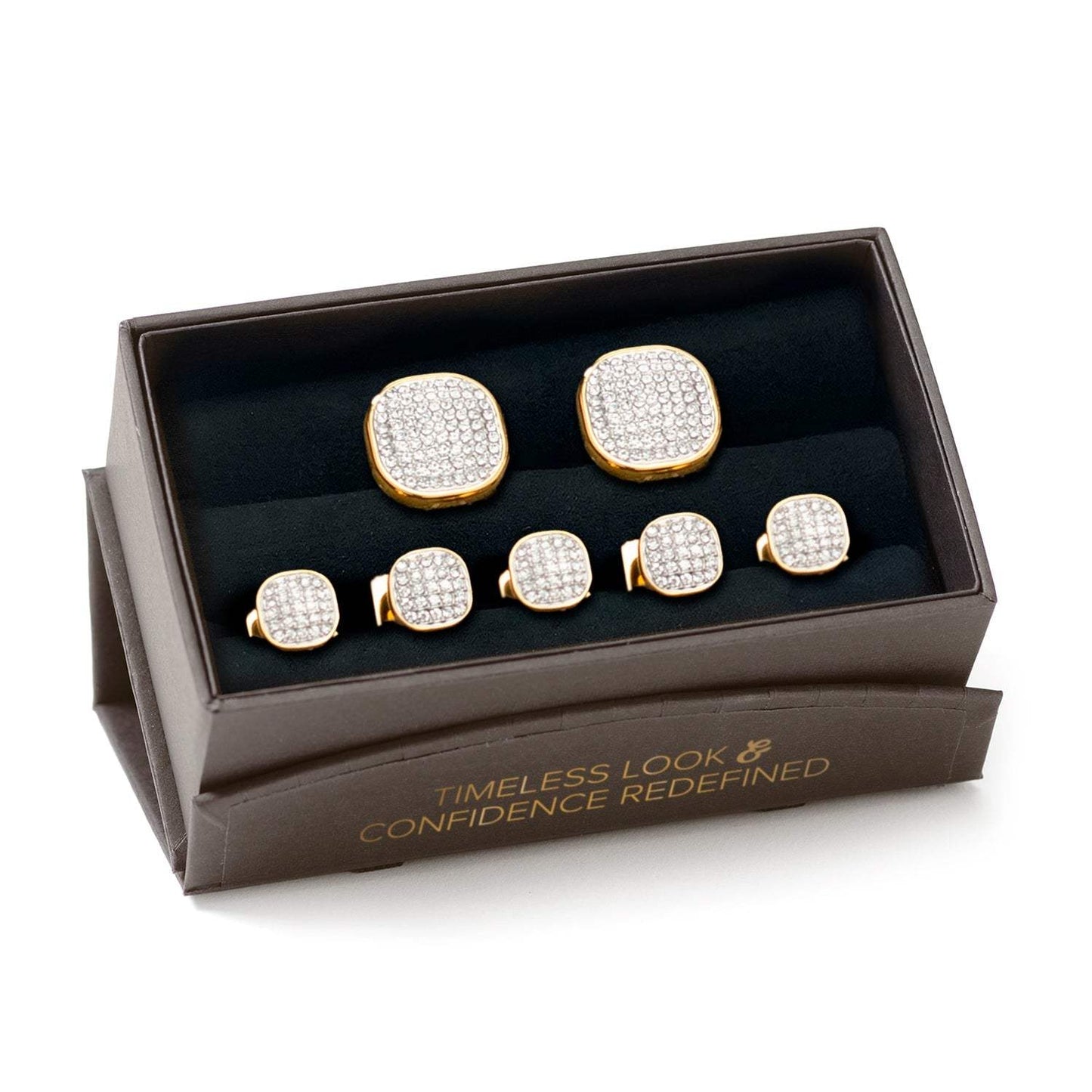 Gold Stainless Steel White Pave Crystal 5-Stud Set - Cufflinks.com - Flyclothing LLC