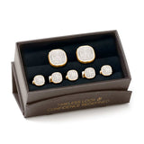 Gold Stainless Steel White Pave Crystal 5-Stud Set - Cufflinks.com - Flyclothing LLC