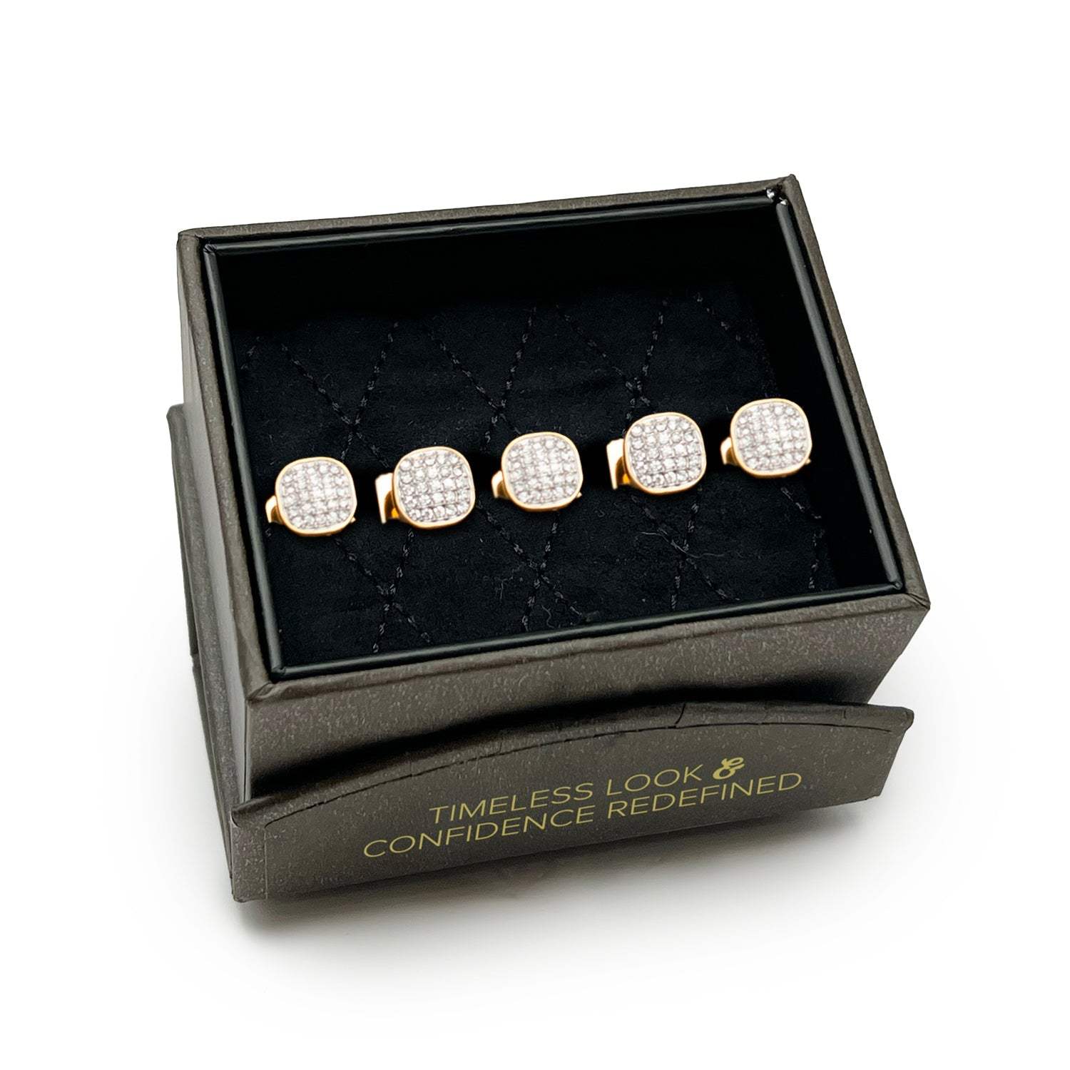 Stainless Steel Gold Plated White Pave Crystal 5-Studs - Cufflinks.com - Flyclothing LLC