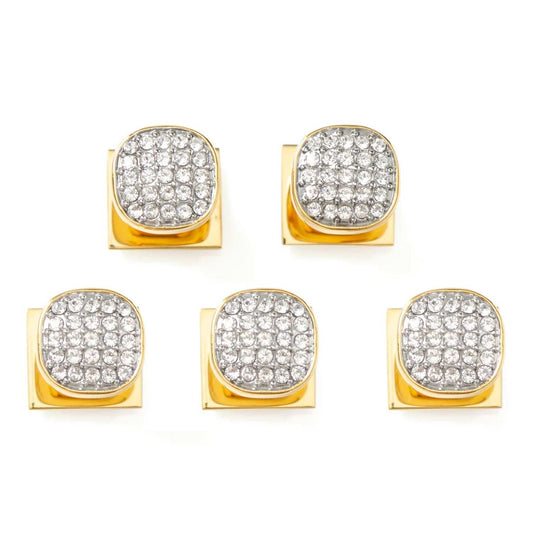 Gold Stainless Steel White Pave Crystal 5-Studs - Cufflinks.com - Flyclothing LLC